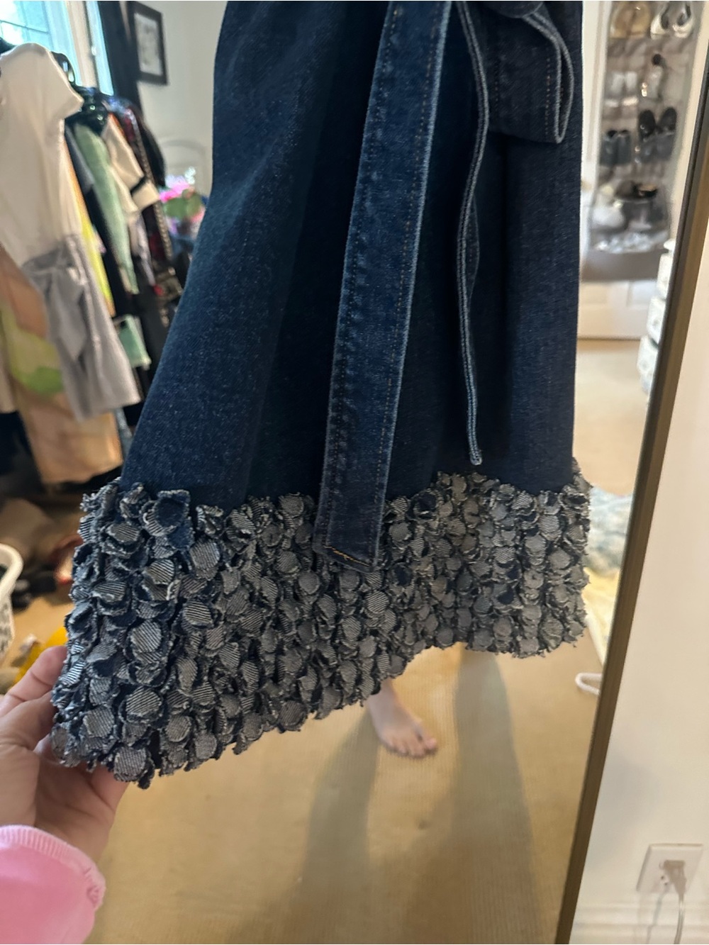 cinq a sept Dark Indigo Denim Mini Dress with Textured Hem - Picture 4 of 5